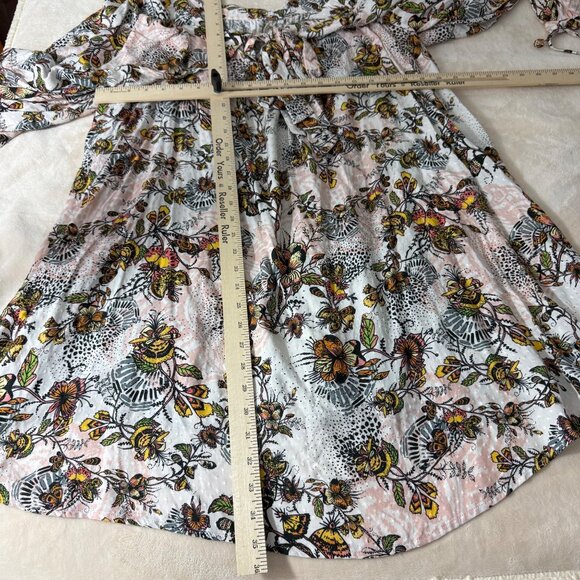 Free People Dress Women's Medium Boho Flowing Long Sleeve Tie Detail Floral - Picture 7 of 13